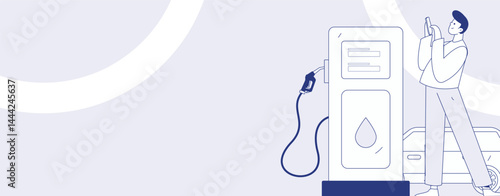 Vector Internet operation hand-drawn illustration of people getting discounts for refueling their cars
