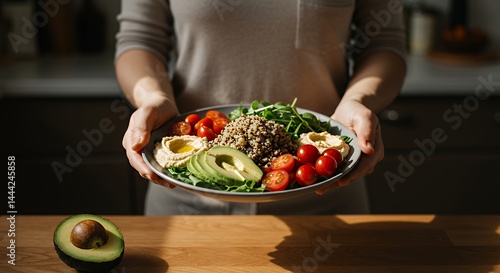 Obraz na płótnie Presenting a Nutritious and Vibrant Plant-based Bowl for Healthy Eating w salonie