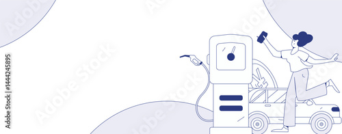 Vector Internet operation hand-drawn illustration of people getting discounts for refueling their cars
