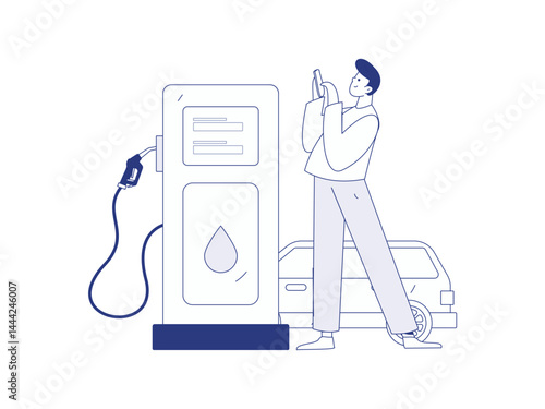 Vector Internet operation hand-drawn illustration of people getting discounts for refueling their cars
