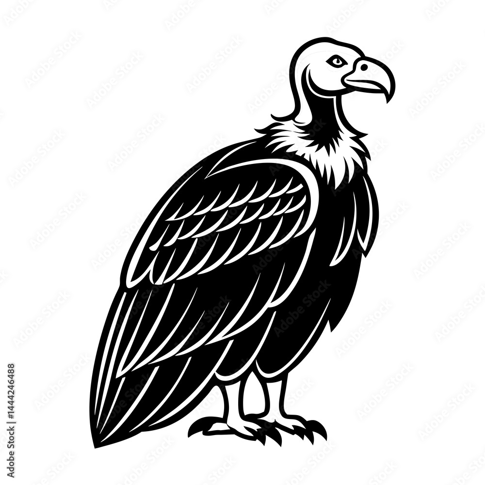 Obraz premium Silhouette of a vulture side profile, a black bird scavenger with detailed feathers