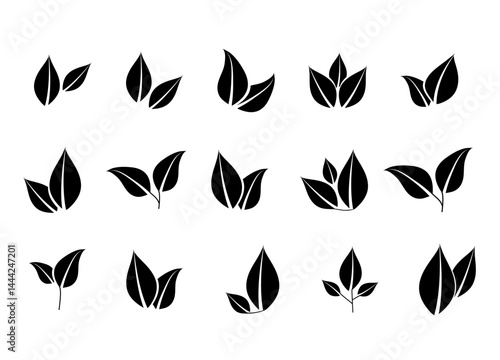 Vector icons of leaves in black and white. Eco-leaf logo.