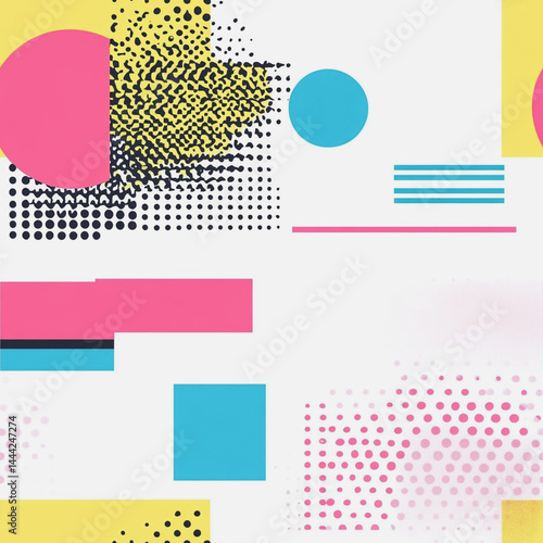 Abstract white background with colorful Memphis style seamless pattern. Creative minimalist style art background for children or trendy design with basic shapes. Simple childish scribble backdrop

