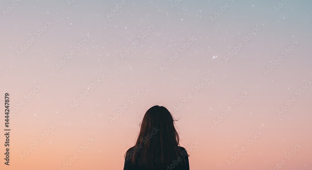Watching Starry Night Sky Contemplating Future with Dreamy Gradient Colors