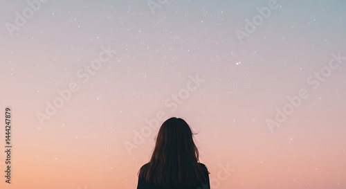 Obraz na płótnie Watching Starry Night Sky Contemplating Future with Dreamy Gradient Colors w salonie