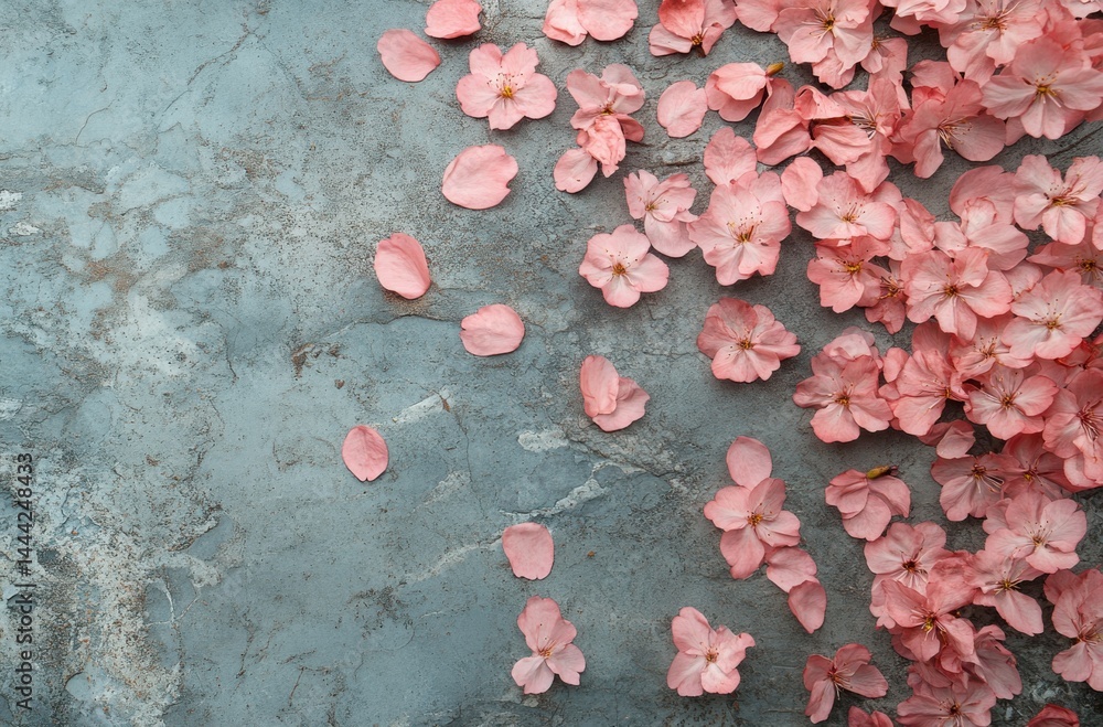 Obraz premium Artistic composition of scattered sakura petals on a smooth,