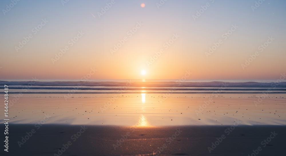 Watching the Sunset at Sandy Beach with Water Reflection