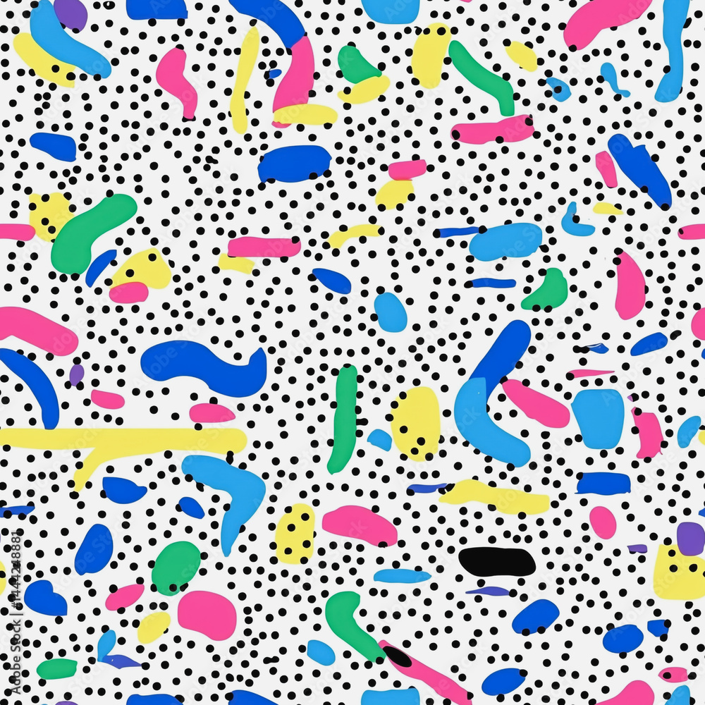 Abstract white background with colorful Memphis style seamless pattern. Creative minimalist style art background for children or trendy design with basic shapes. Simple childish scribble backdrop