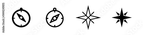 A modern vector icon set featuring compass symbols, suitable for navigation and adventure designs.