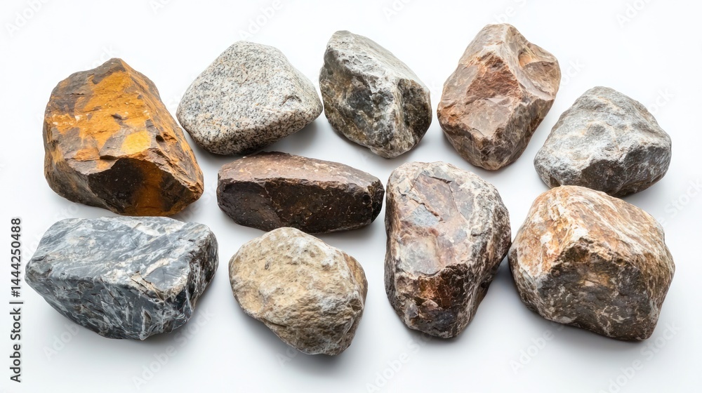 Group of sun-scorched desert stones with rough edges on white Group of sun-scorched desert stones with rough edges on white