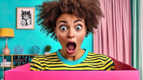 unboxing excitement: a woman reveals tech gadgets from her cyber monday spree – perfect as a poster for your modern home or office decor!