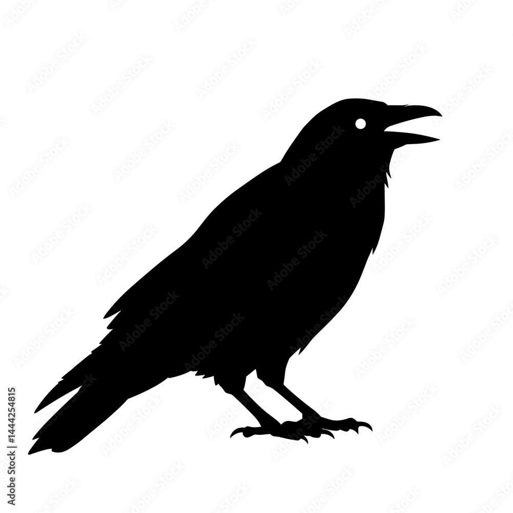 Fototapeta premium Raven cawing icon silhouette in black