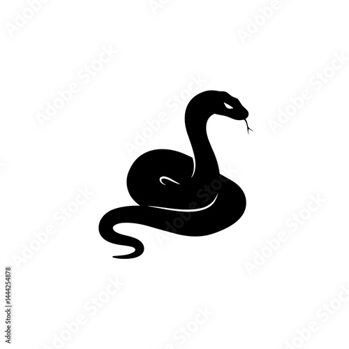 Coiled snake icon silhouette in black