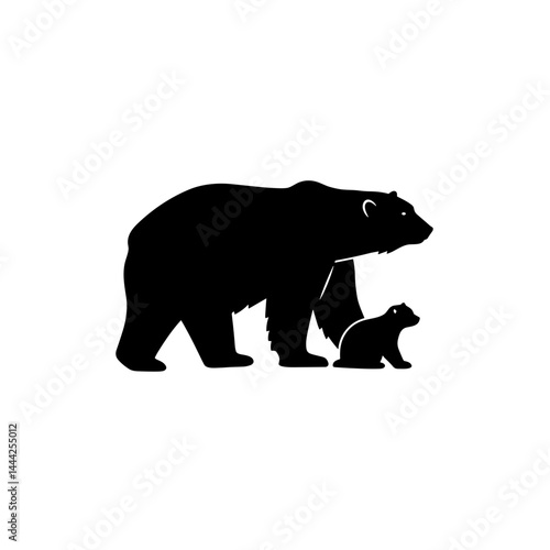 Bear with cub icon silhouette in black