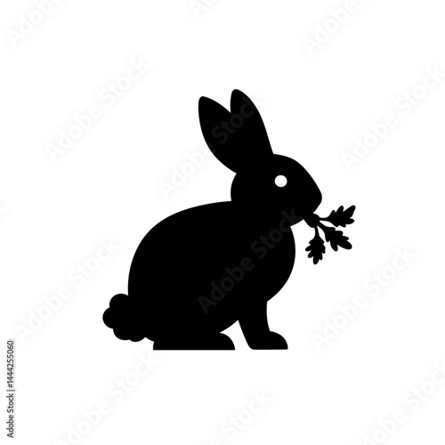 Rabbit with carrot icon silhouette in black