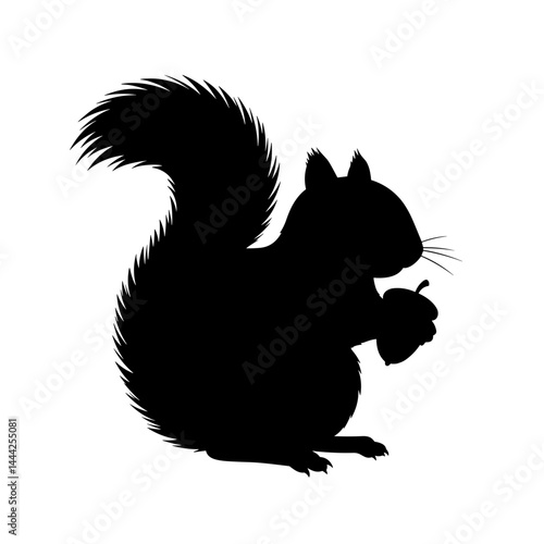 Squirrel with acorn icon silhouette in black