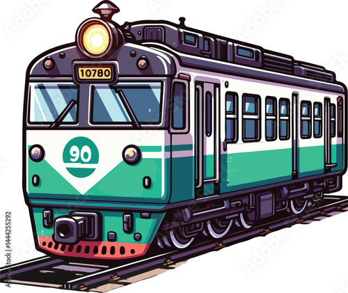 A simple 2D cartoon a kind of train in full color
