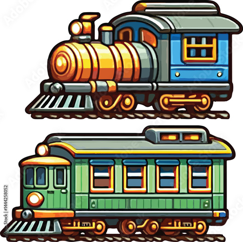 A simple 2D cartoon a kind of train in full color