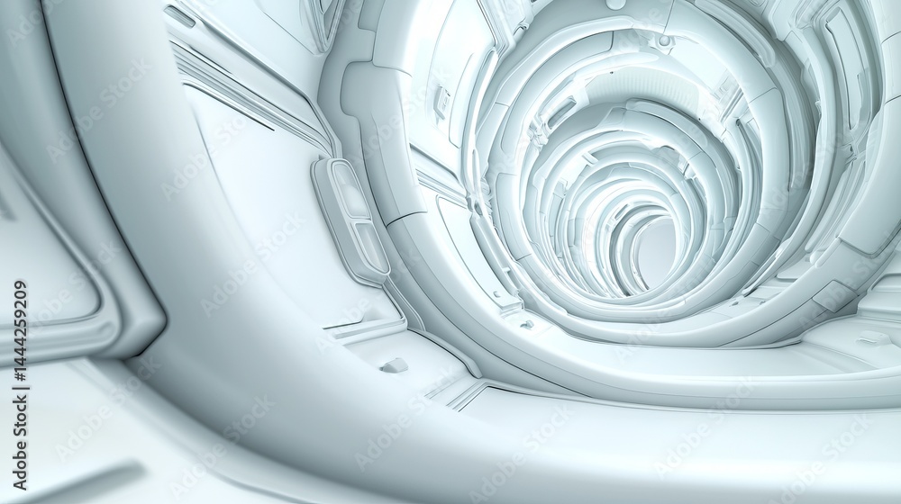 Fototapeta premium Abstract Tunnel Design in Futuristic White Environment and Curves