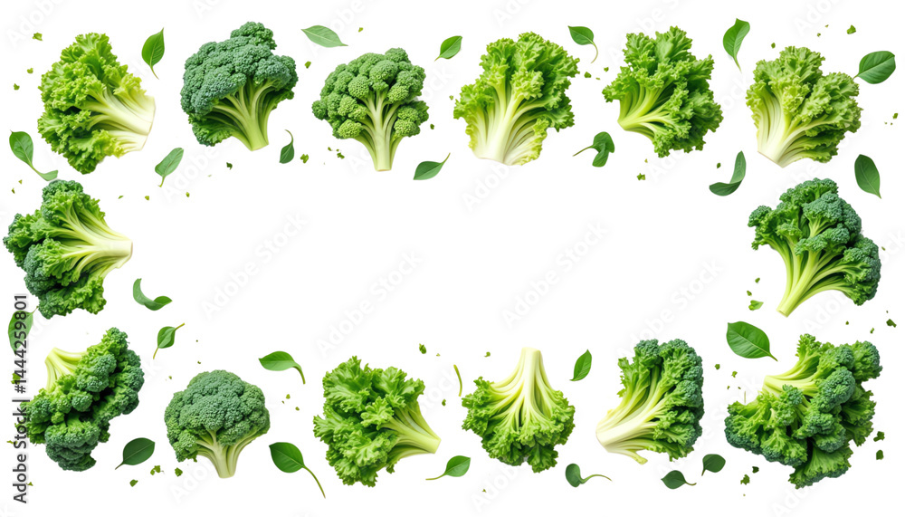 Fresh broccoli arranged in a decorative frame.