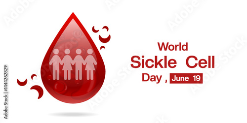 June 19th Is World Sickle Cell Day. Blood, cell and people. Suitable for posters, banners, social media and more. White background.