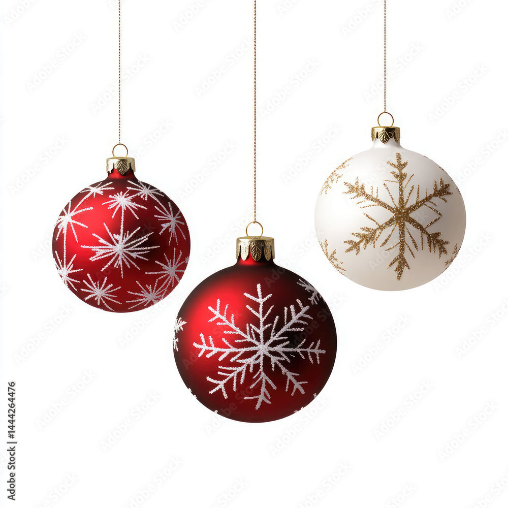 Three Hanging Christmas Baubles with Snowflake Designs
Three Hanging Christmas Baubles with Snowflake Designs