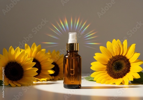 Huile solaire ambrée soleil estival composition harmonieuse. AI Generated