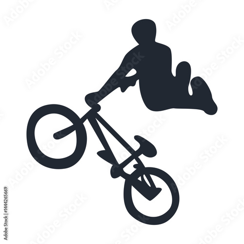 Freestyle Bmx Bike Rider Silhouette. Isolated on White Background. Vector Illustration.