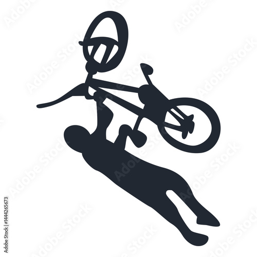 Freestyle Bmx Bike Rider Silhouette. Isolated on White Background. Vector Illustration.
