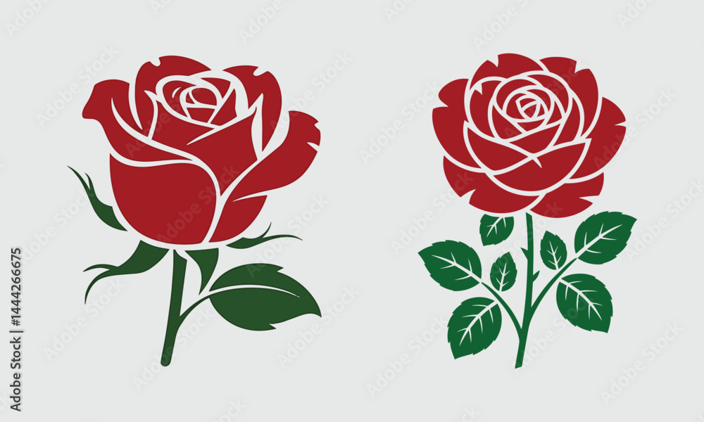 Two Elegant Red Rose Silhouettes Against a Light Background Two Elegant Red Rose Silhouettes Against a Light Background