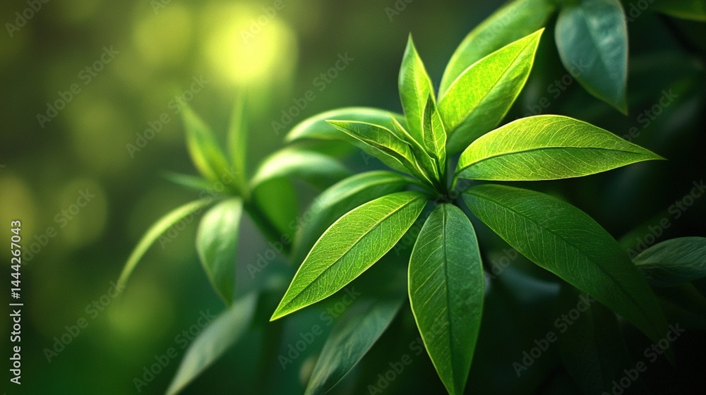 Obraz premium Vibrant green leaves in sunlight