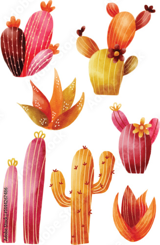 Watercolor Cactus Watercolor Cactus Illustration with autumn color sensation