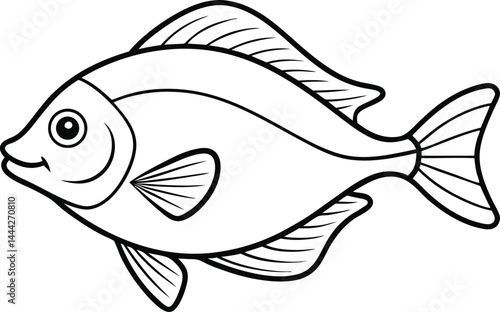 halibut fish outline vector illustration  on white background