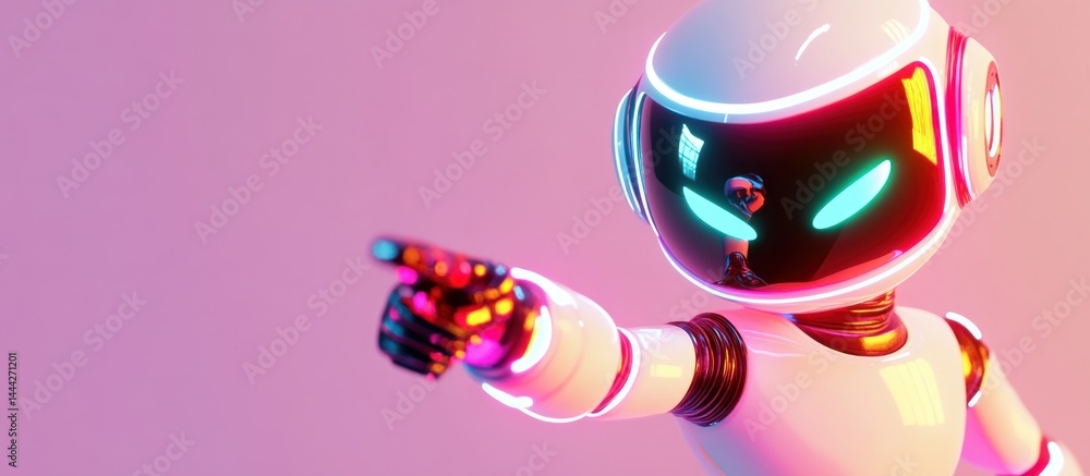 Obraz premium futuristic robotic character with gleaming neon accents pointing