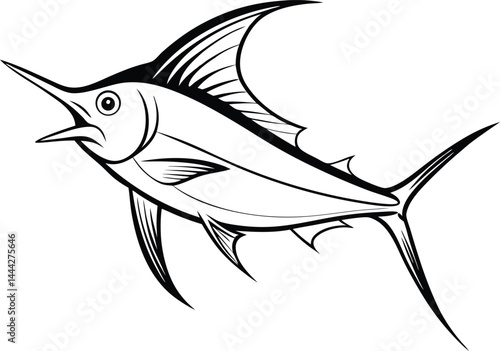 swordfish outline vector illustration  on white background