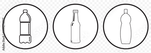 Bottle icon Thin line art isolated Water bottle with liquid drop icon on Transparent Background. EPS 10.