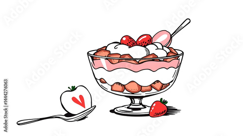 trifle british or england and dessert snack isolated doodle hand drawn sketch with outline style
