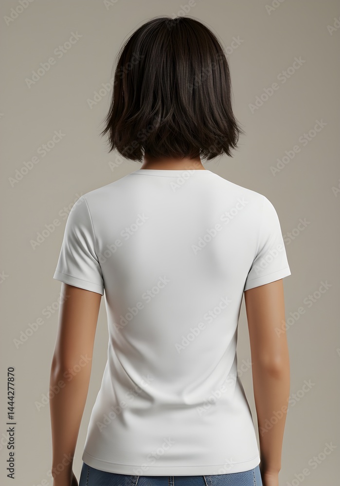 Mockup of an Asian women wearing a plain black colored t-shirt with neat hair Mockup of an Asian women wearing a plain black colored t-shirt with neat hair