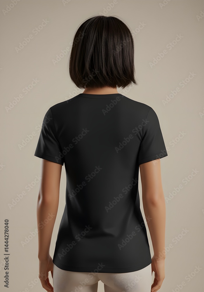 Mockup of an Asian women wearing a plain black colored t-shirt with neat hair Mockup of an Asian women wearing a plain black colored t-shirt with neat hair