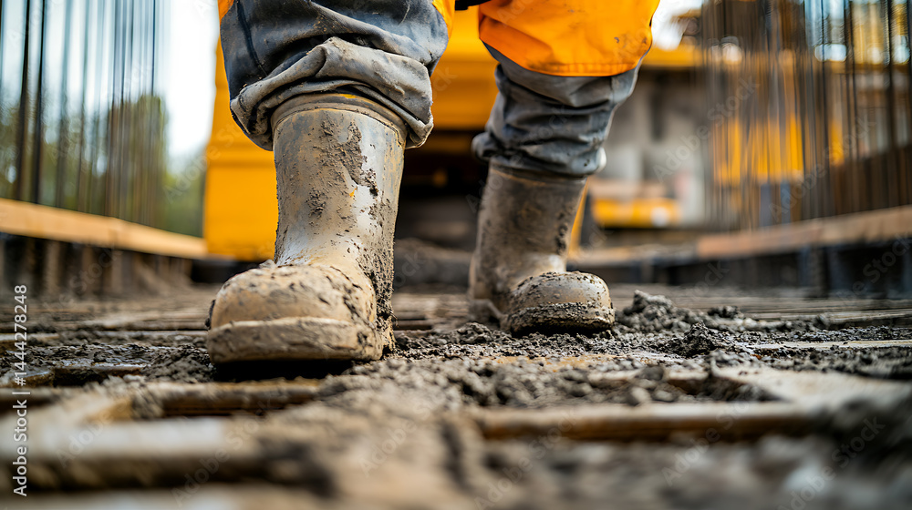 Construction Worker's Boots on Muddy Site Construction Worker's Boots on Muddy Site