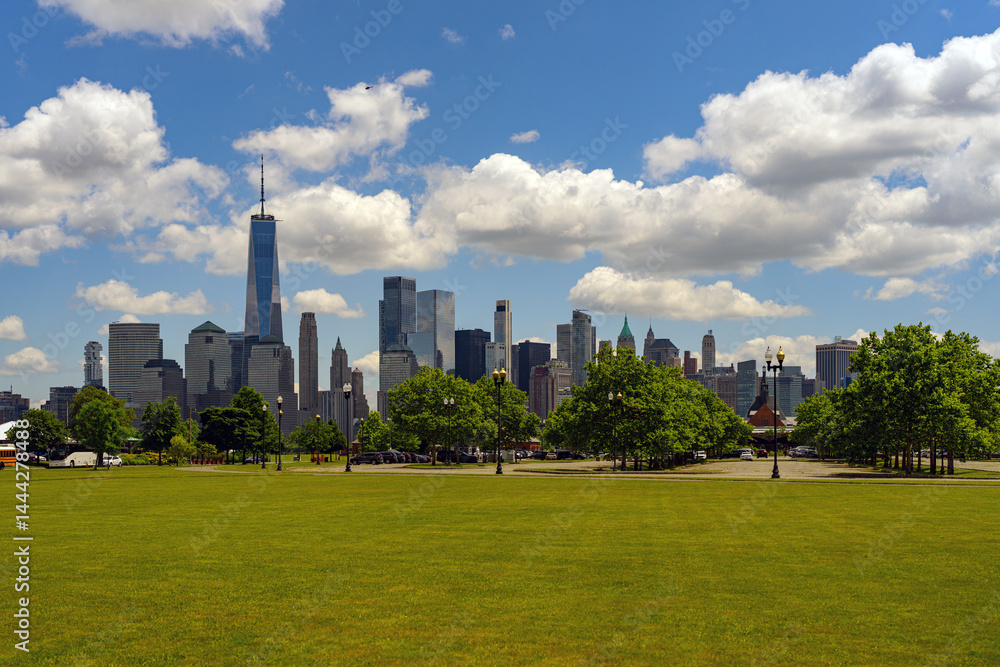 New York City skyline. Manhattan Skyscrapers in NYC, panorama view from Hudson River.