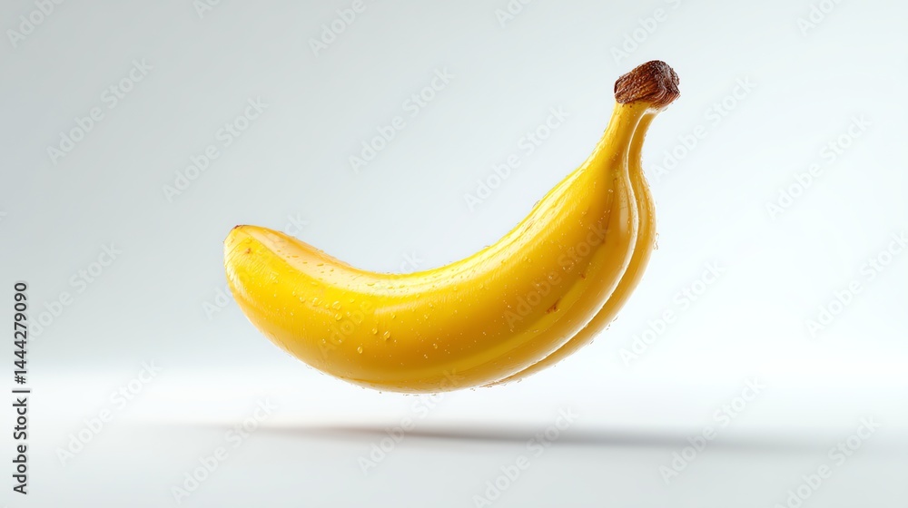 Fresh Yellow Banana Close-up with Water Droplets on Light Background Fresh Yellow Banana Close-up with Water Droplets on Light Background