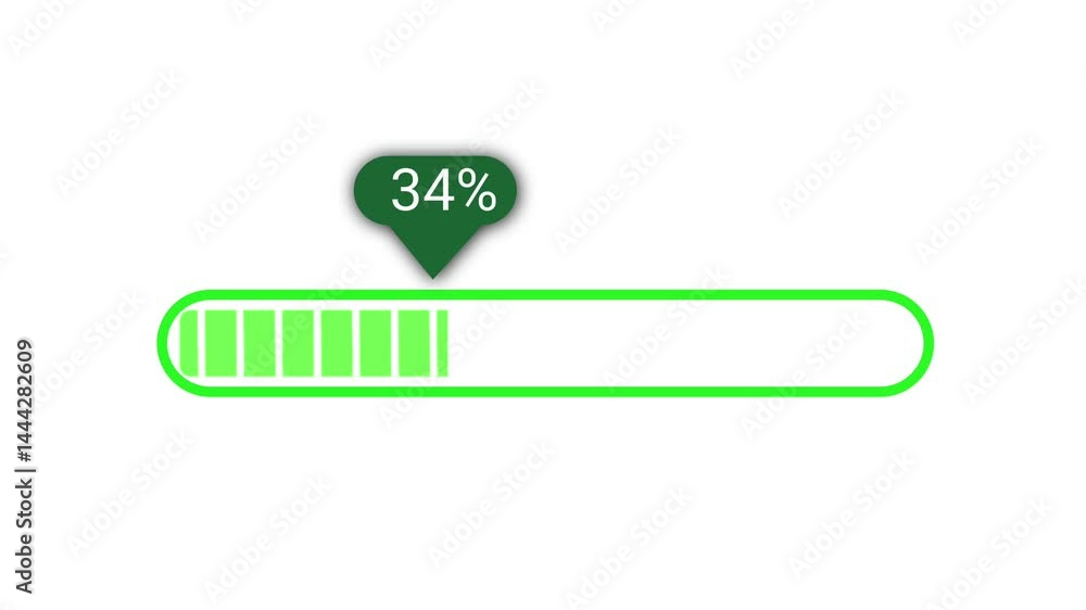 Green Progress Loading Bar Animation 0 to 100 Percent UI Loop. Green Progress Loading Bar Animation 0 to 100 Percent UI Loop.