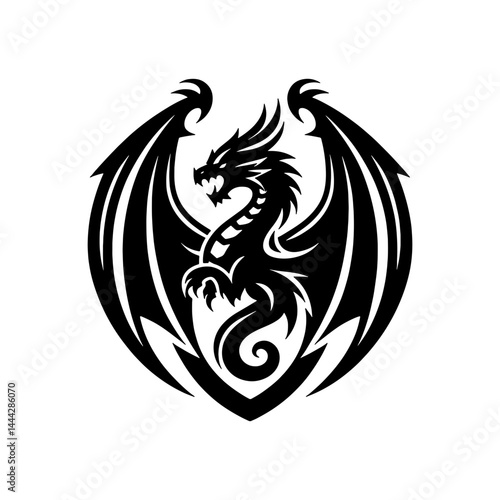 Tribal Winged Dragon Emblem Tattoo Vector Design