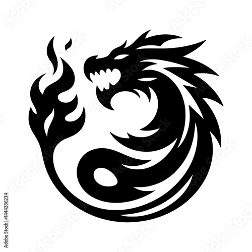 Tribal Fire Dragon Circle Symbol Vector Illustration