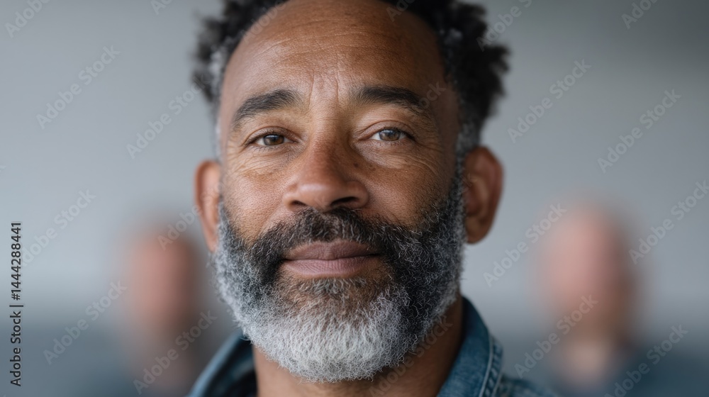 Obraz premium group of diverse auto mechanics representing various races and ages stands in minimalistic portrait with softly blurred