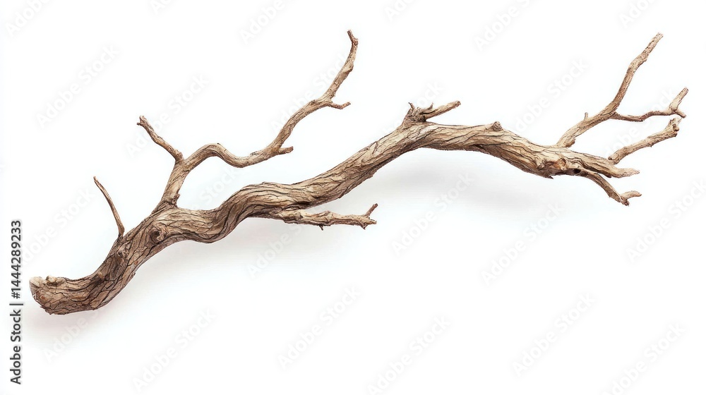 A knotted dry willow branch with complex curves and fine details, white background A knotted dry willow branch with complex curves and fine details, white background