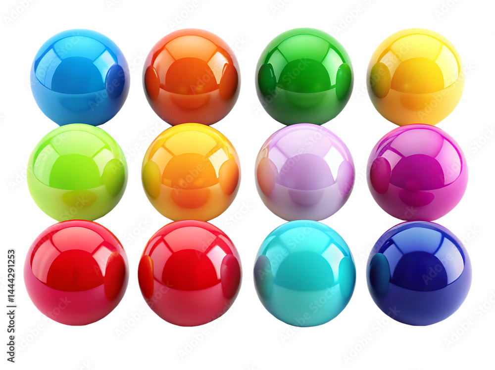 set of colorful glossy ball isolated on white background PNG set of colorful glossy ball isolated on white background PNG