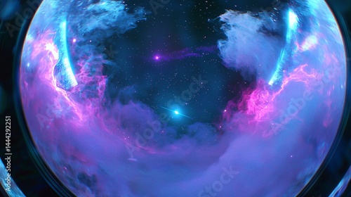 Majestic planet surrounded by an expansive sky background illustrating the beauty of celestial energy fields and cosmic atmosphere