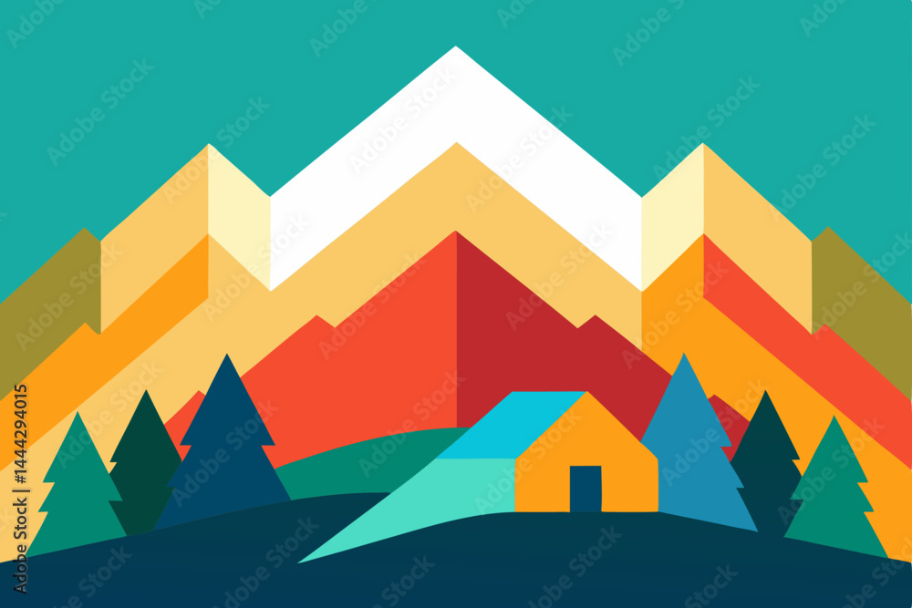 Geometric Mountain Landscape A Colorful Illustration of Peaceful Nature Geometric Mountain Landscape A Colorful Illustration of Peaceful Nature